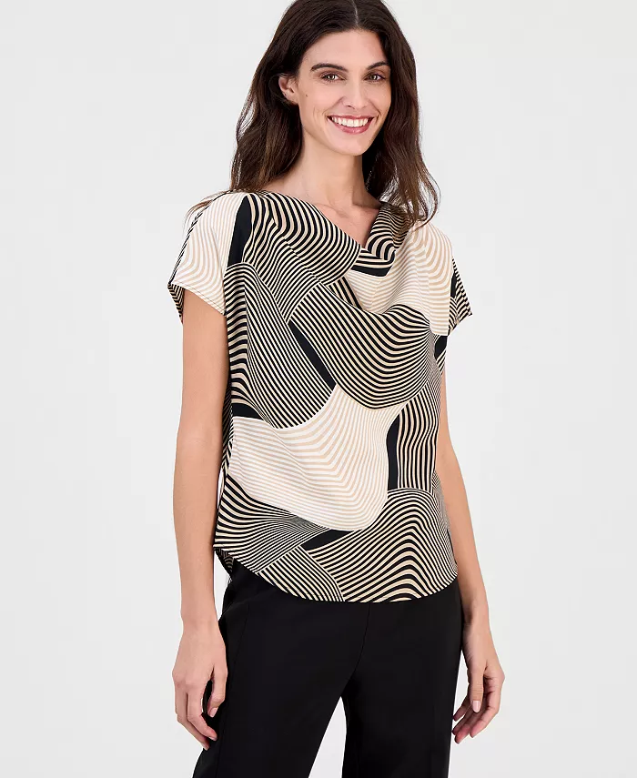 Women's Printed Cowl-Neck Short-Sleeve Top