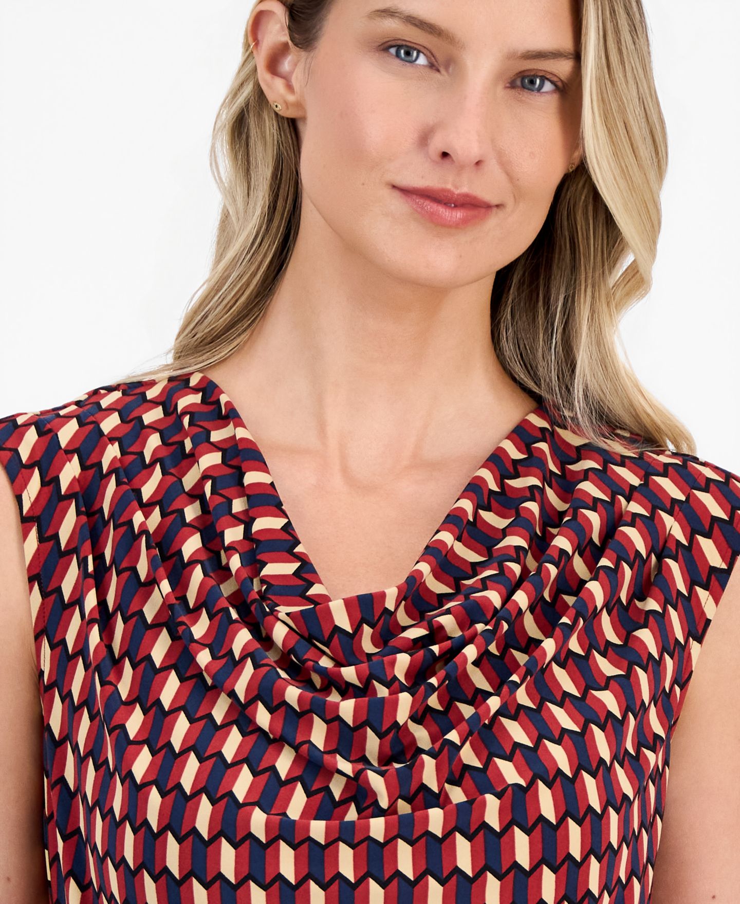 Женский топ Anne Klein Printed Cowlneck Sleeveless Top, цвет: Ржавый разноцветный — фото 3