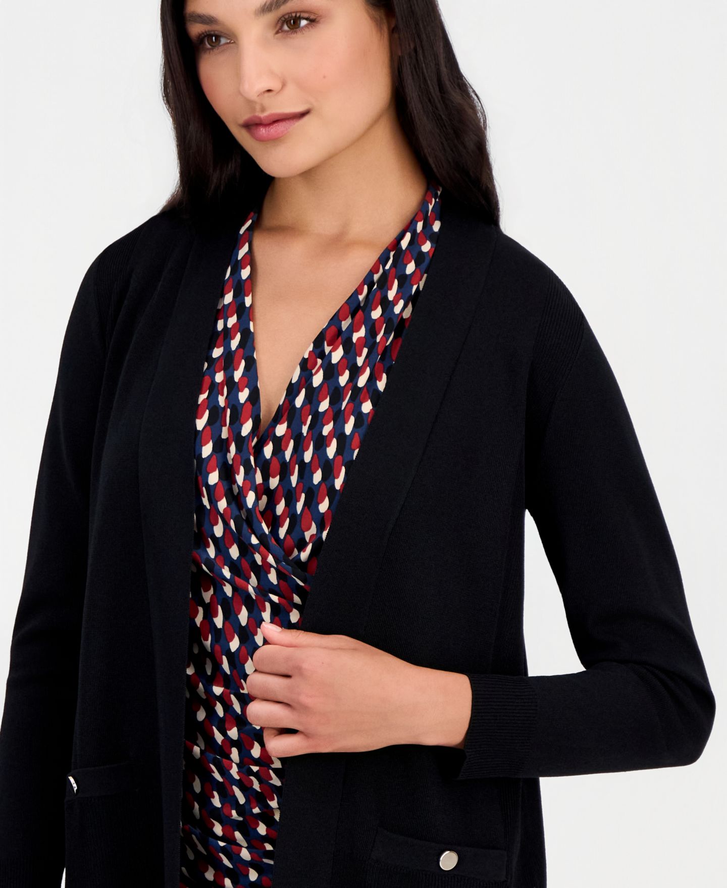 Женский кардиган Anne Klein Shawl-Collar Open-Front, цвет: Чёрный — фото 2