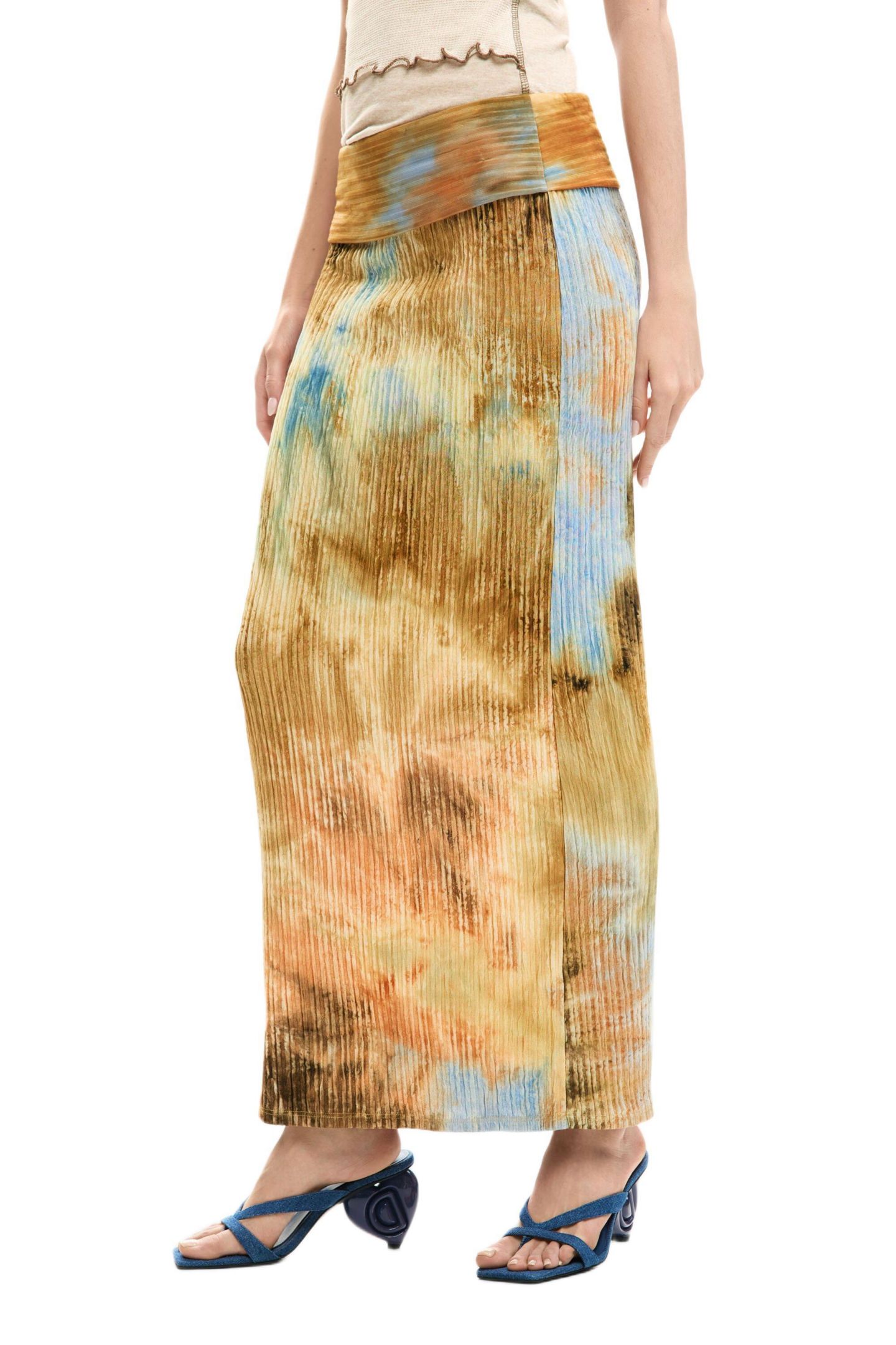 Женская юбка Desigual Long Skirt Texture, цвет: Молочный белый — фото 1