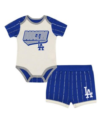 Baby Boys and Girls 2-Piece White/Royal Los Angeles Dodgers Lead Run Diaper Cover Bodysuit and Shorts Set