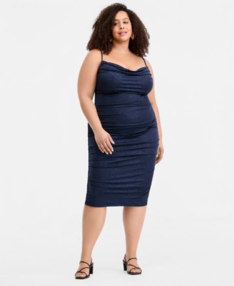 Женское платье Emerald Sundae Trendy Plus Size Ruched Bodycon Midi, цвет: Тёмно-синий