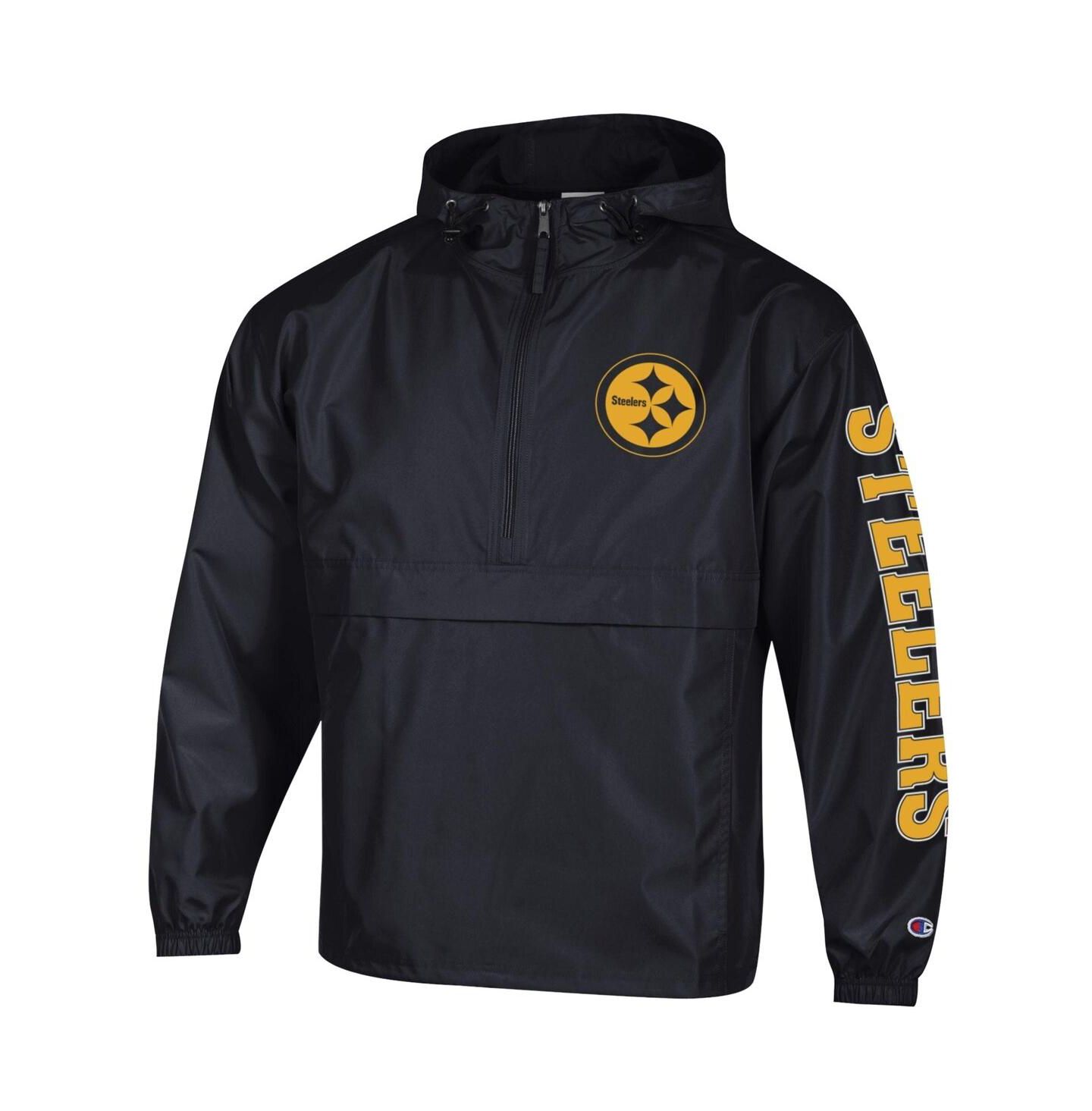 Мужская куртка Champion Black Pittsburgh Steelers Packable Hooded Windbreaker Half-Zip — фото 2