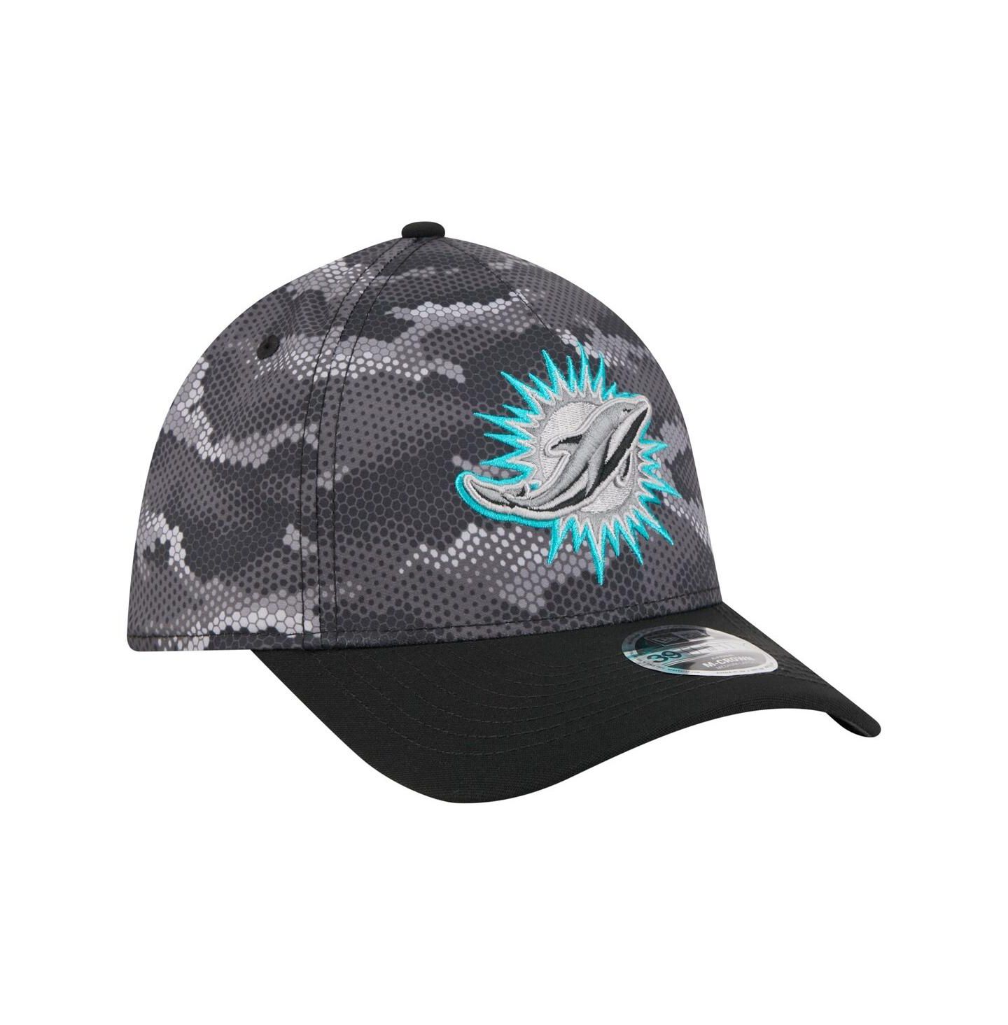 Мужская кепка New Era Black Miami Dolphins Camo A-Frame 39THIRTY Flex Hat — фото 3