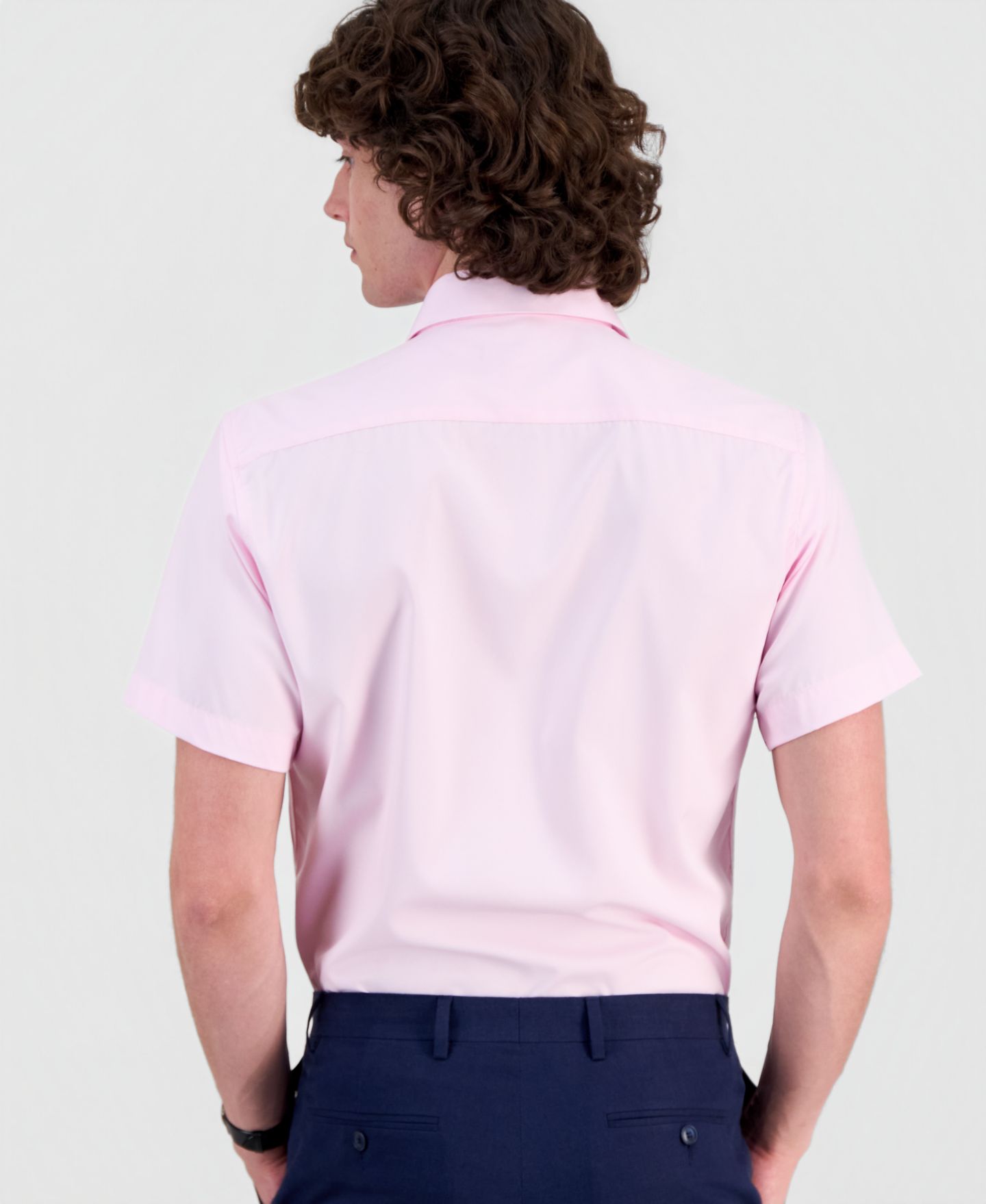 Мужская рубашка Suslo Couture Slim-Fit Four-Way Stretch Solid Short-Sleeve Dress Shirt, цвет: Розовый — фото 2