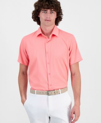 Men's Slim-Fit Four-Way Stretch Solid Short-Sleeve Dress Shirt 