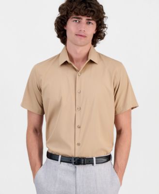 Men's Slim-Fit Four-Way Stretch Solid Short-Sleeve Dress Shirt 