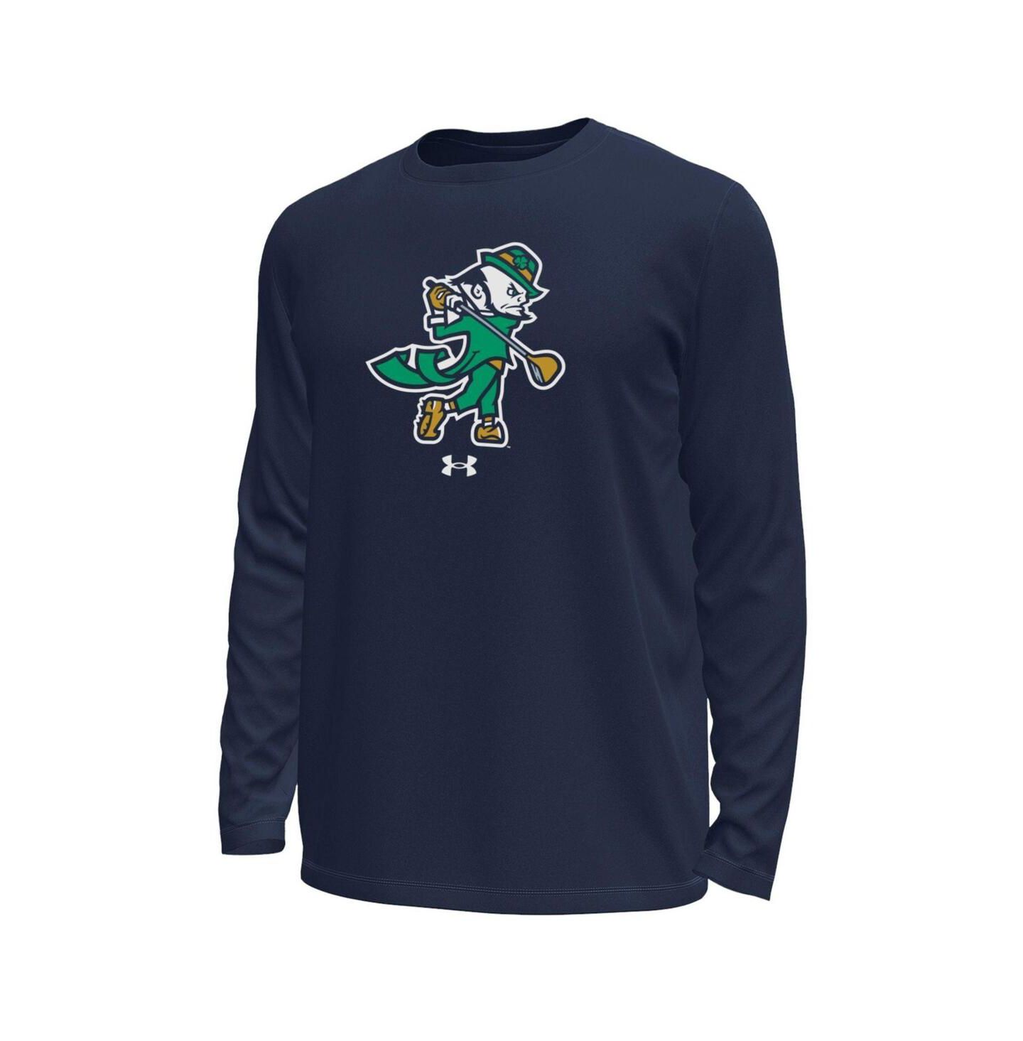Мужская футболка Under Armour Navy Notre Dame Fighting Irish Golf Leprechaun Tech Stretch Long Sleeve — фото 2