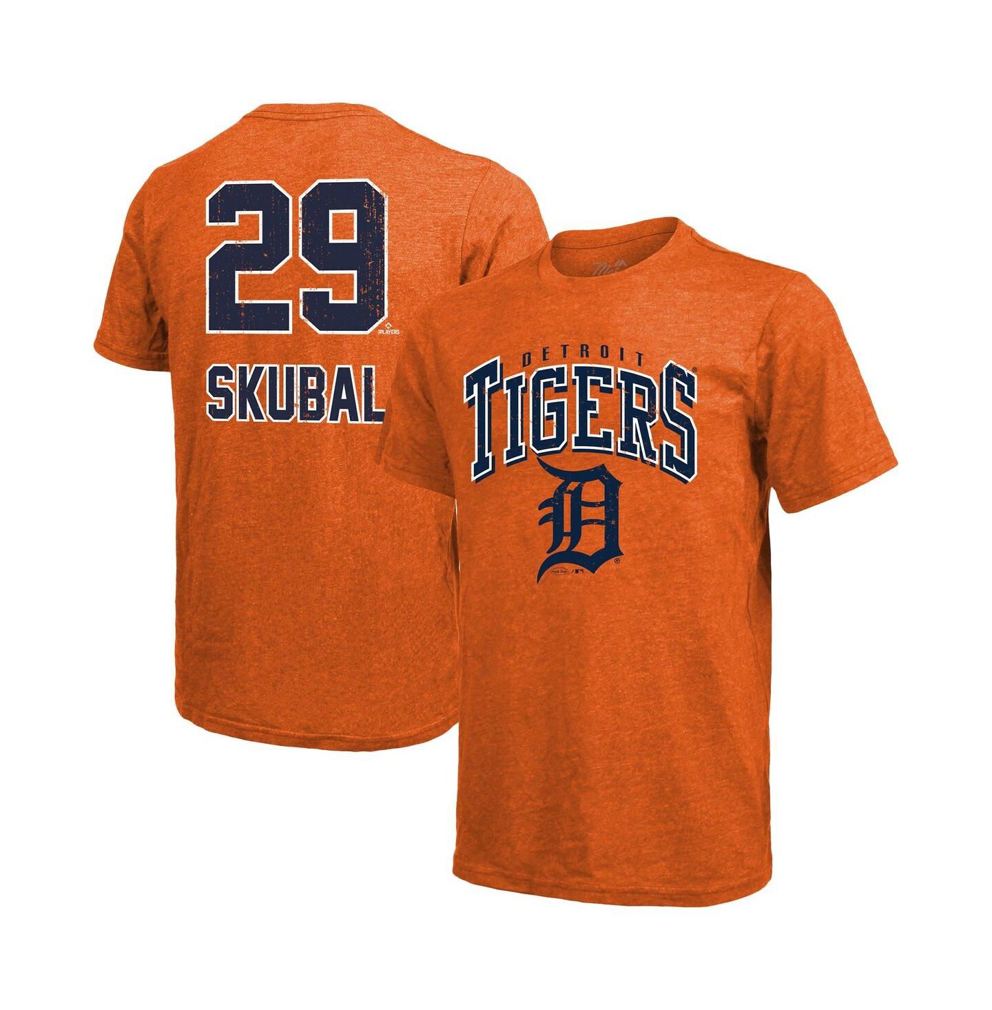 Мужская футболка Majestic Threads Tarik Skubal Orange Detroit Tigers Triblend Name & Number — фото 1