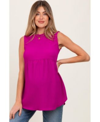 Maternity Magenta Ruffle Mock Neck Sleeveless Blouse
