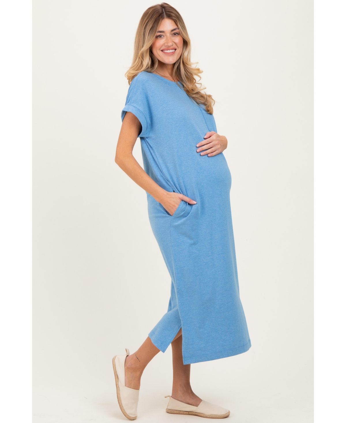 Pinkblush Maternity Dusty Blue Pocket Front Midi T-Shirt Dress