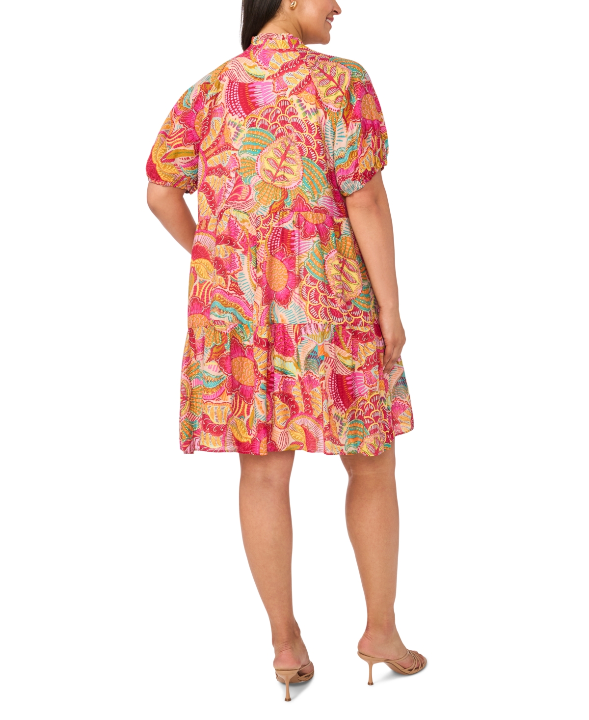 Msk Plus Printed Split V-Neck Babydoll Dress