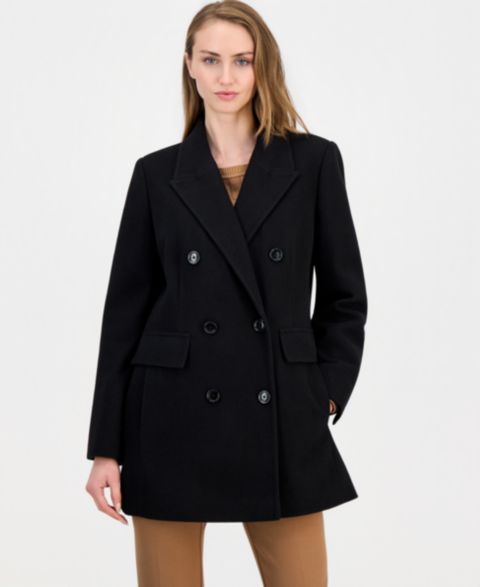 Женское пальто Anne Klein Double-Breasted Peacoat, Created for Macy's, цвет: Чёрный