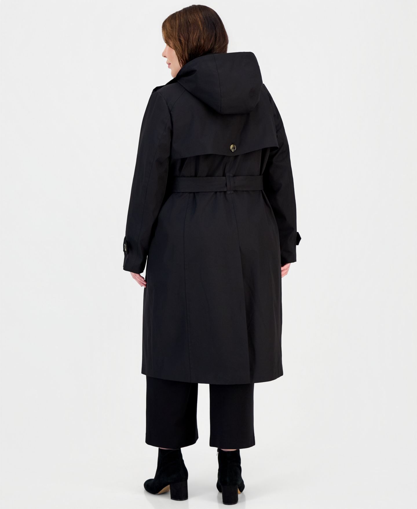 Женское пальто London Fog Plus Size Plaid Collar Belted Trench Coat, Created for Macy's, цвет: Чёрный — фото 3