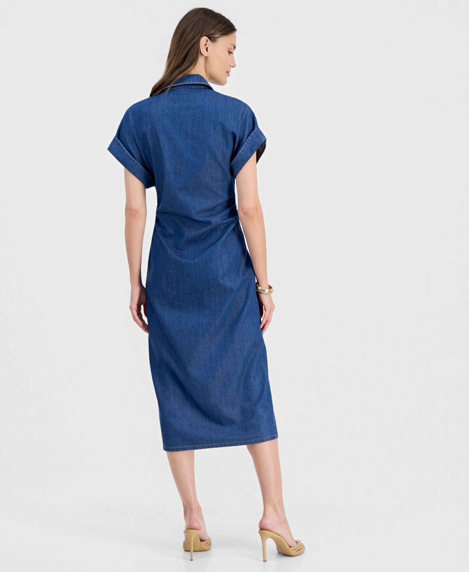 Women's Cinched-Waist Denim Shirtdress