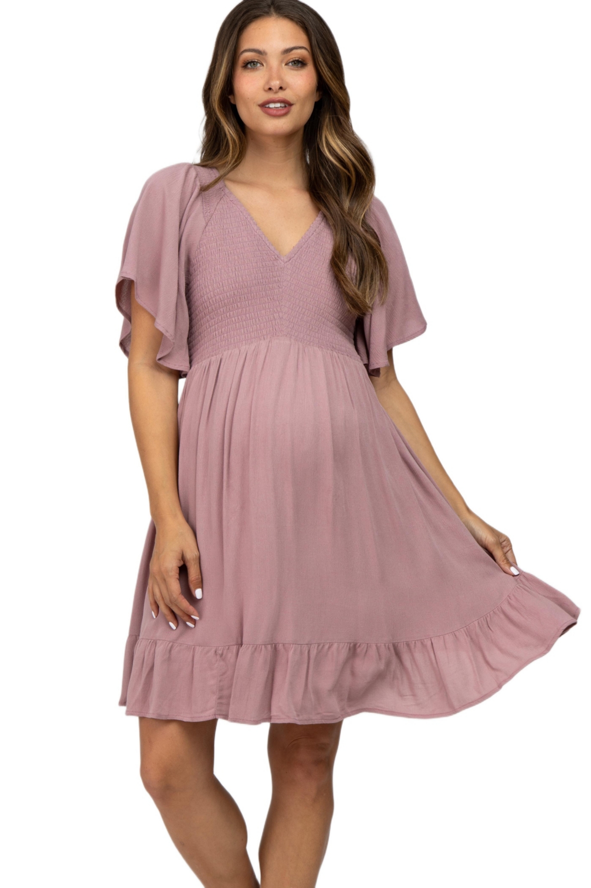 Pinkblush Maternity Navy Blue Smocked Front Ruffle Hem Dress