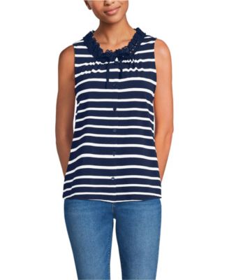 Women's Lightweight Jersey Button Front Lace Trim Tank