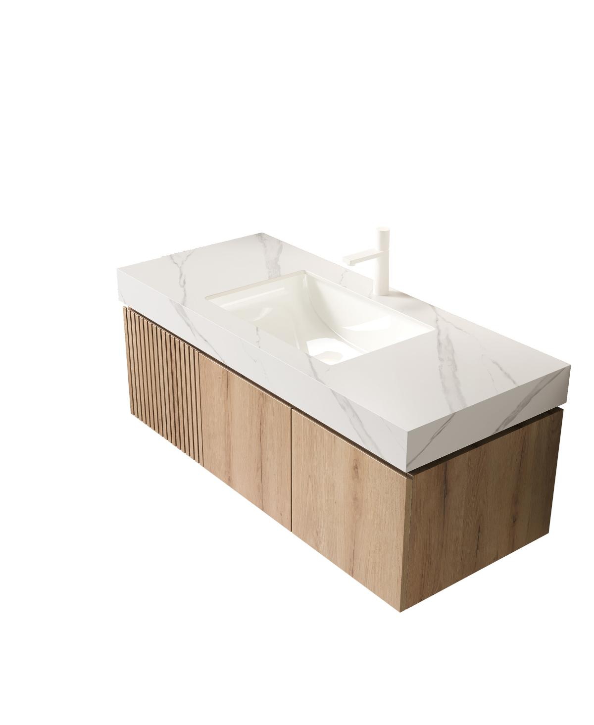 Sillysis Wall Mounted Bathroom Vanity with Carrara Sintered Stone Top, Undermount Ceramic Sink