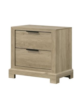Modern Rustic Oak Nightstand with 2 Drawers - Contemporary Engineered Wood Bedside Table