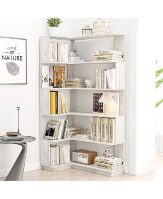 90cm L-Shape 5-Tier Corner Bookshelf with Anti-Tip