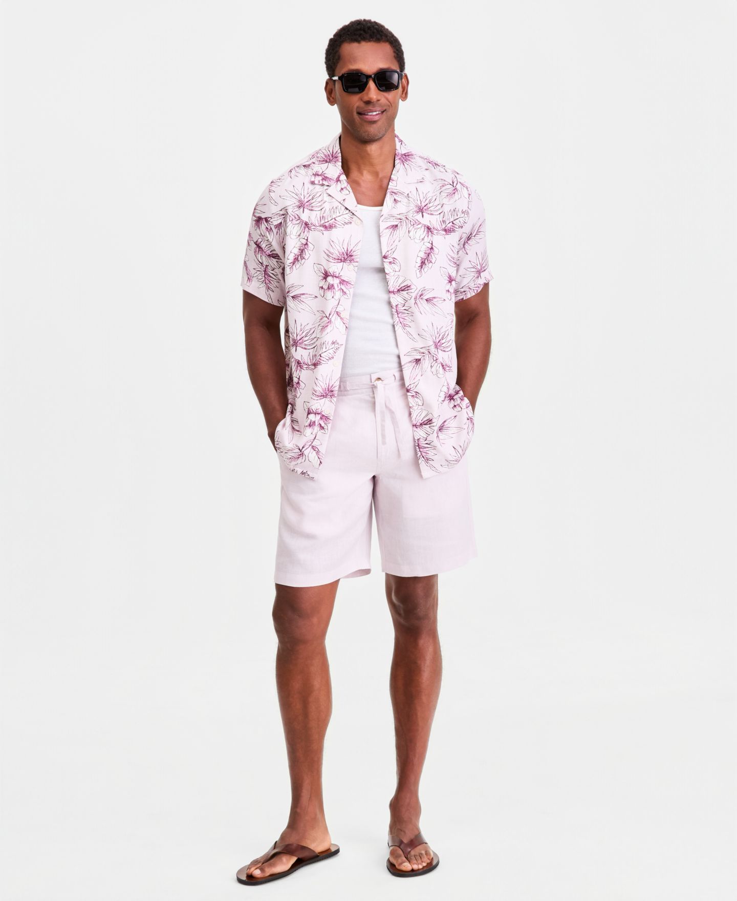 Мужская рубашка Club Room Petal Paisley Silk Blend Short Sleeve, цвет: С принтом серый сиреневый — фото 3