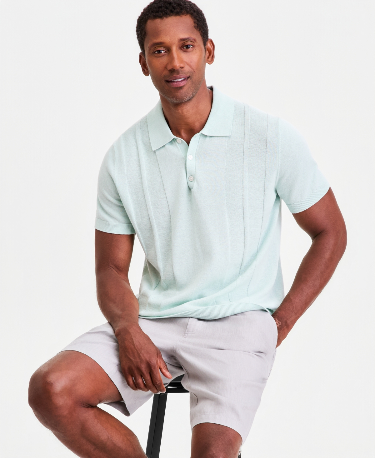 Club Room Men's Short-Sleeve Linen and Cotton Engineer Sweater, Macy's Exclusive