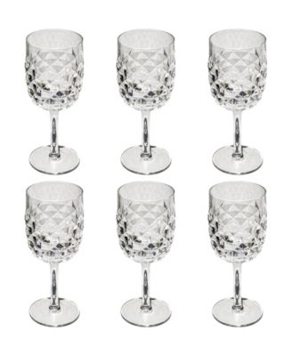Diamond Cut Acrylic Goblet Wine Glasses, Set of 6