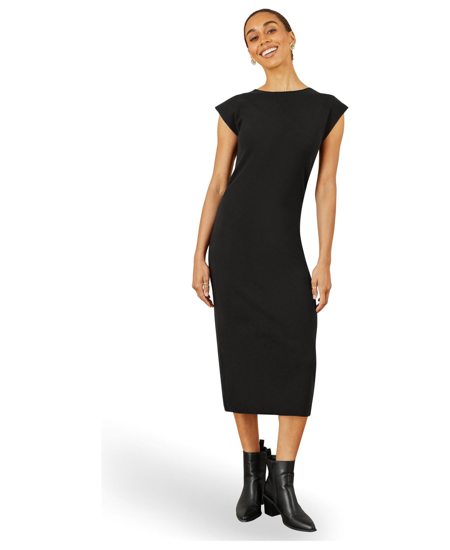 Женское платье Yumi Knitted Ruched Midi, цвет: Чёрный — фото 1