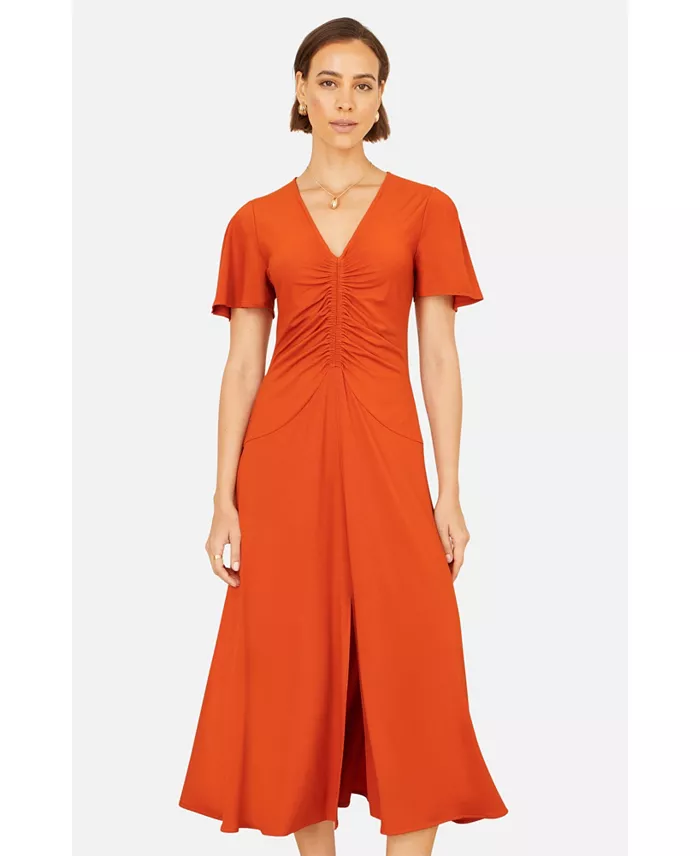 Women's Ruched Front Stretch Midi Dress - thumbnail 3