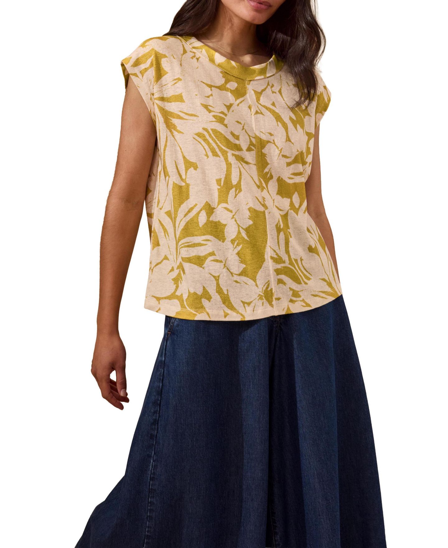 Женский топ Celtic & Co. Sleeveless Floral Jersey, цвет: Мох с принтом — фото 6
