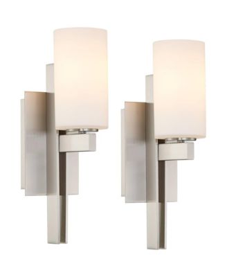 Ludlow Modern Wall Light Sconces Set of 2 Brushed Nickel Hardwire 4 1/2" Fixture Glass for Bedroom Bathroom Vanity Reading