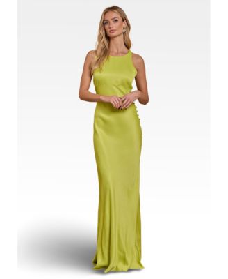 slim fit dress slacks Private Label One Shoulder Crystals Lime Green Satin Bodycon Dress