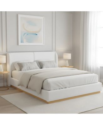 Modern Boucle Winged Bed Frame with Enclosed Wood Base