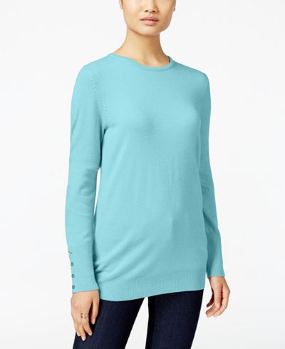JM Collection Crew-Neck Button-Cuff Sweater, Only at Macy's