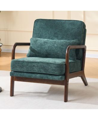 Upholstered Accent Chair with Wood Arms.