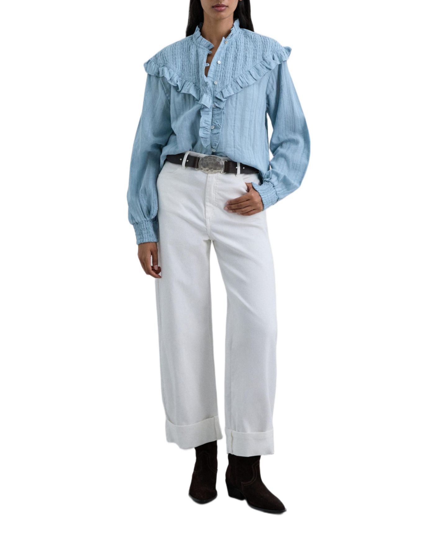 Женская рубашка Scalpers Smockruffle, цвет: Lightblue — фото 2