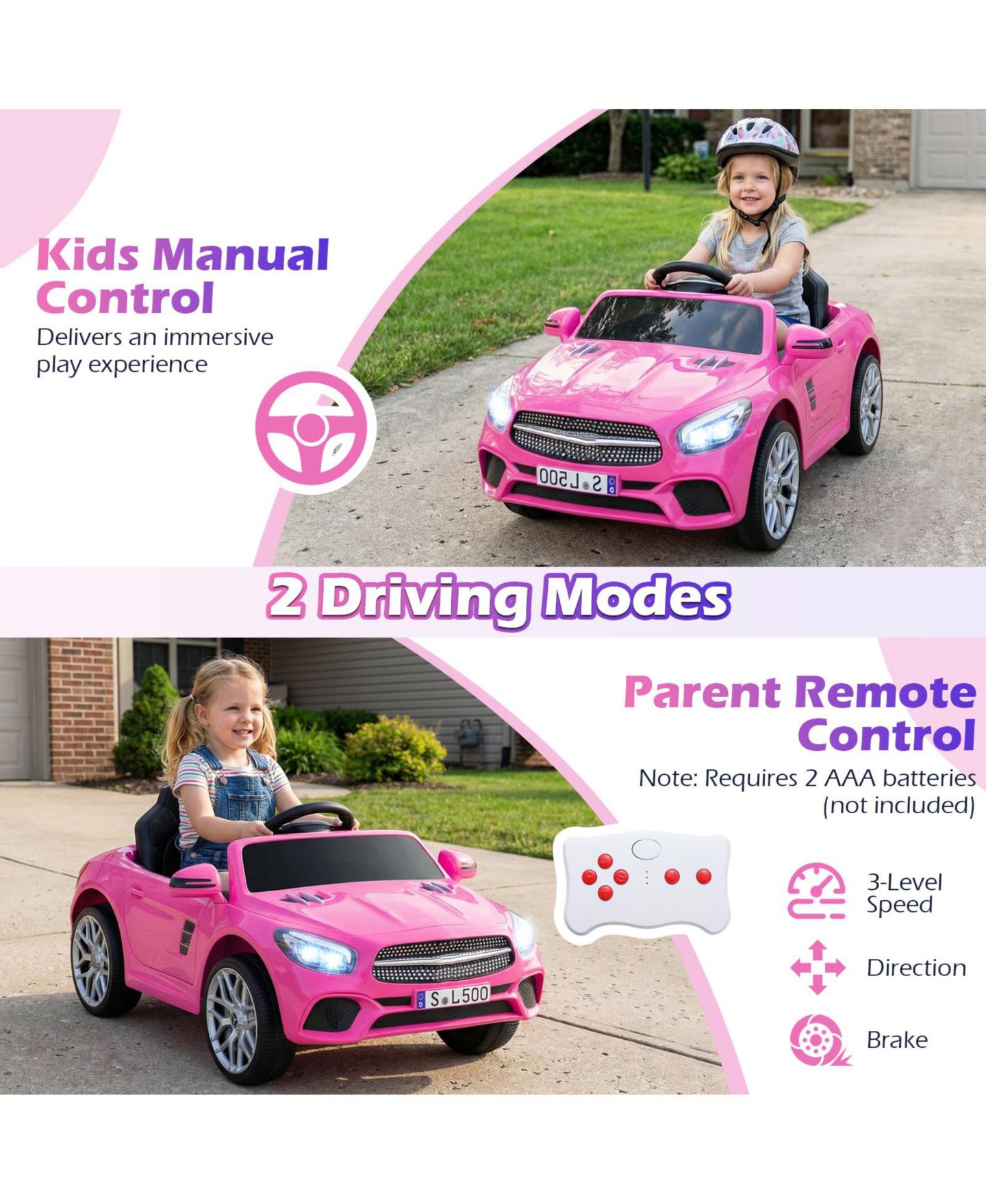 Детская игрушка Slickblue 12V Ride-On Car with Remote Control and LED Lights, Ages 3-8, цвет: Розовый — фото 6