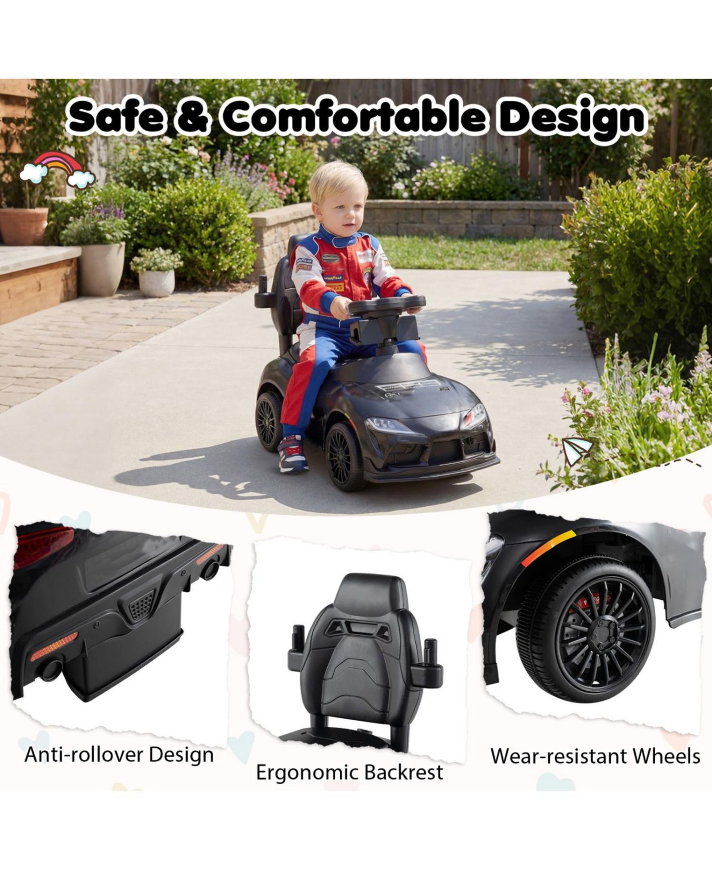 Детская игрушка Slickblue 3-in-1 Foot-to-Floor Licensed Toyota Ride-On Push Car, Ages 1.5-5+, цвет: Чёрный — фото 7
