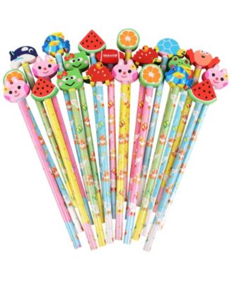 Cute Pencils With Fruit Animal Top Eraser For Students 24pcs