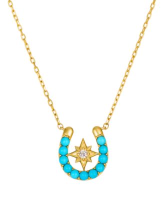 Robin's Egg Blue Turquoise™ (3/8 ct. t.w.) & Nude Diamond Horseshoe Pendant Necklace in 14k Honey Gold