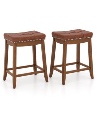 Upholstered Bar Stools Set of Two with Saddle Seat Design
