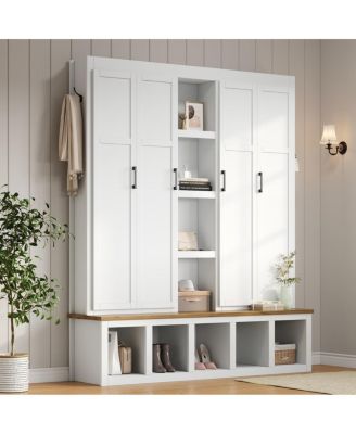 Farmhouse 4-in-1 Hall Tree with Hooks and Bench