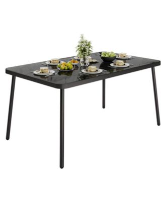 Tempered Glass Patio Dining Table with Metal Frame, in Rectangular Table for 6 People
