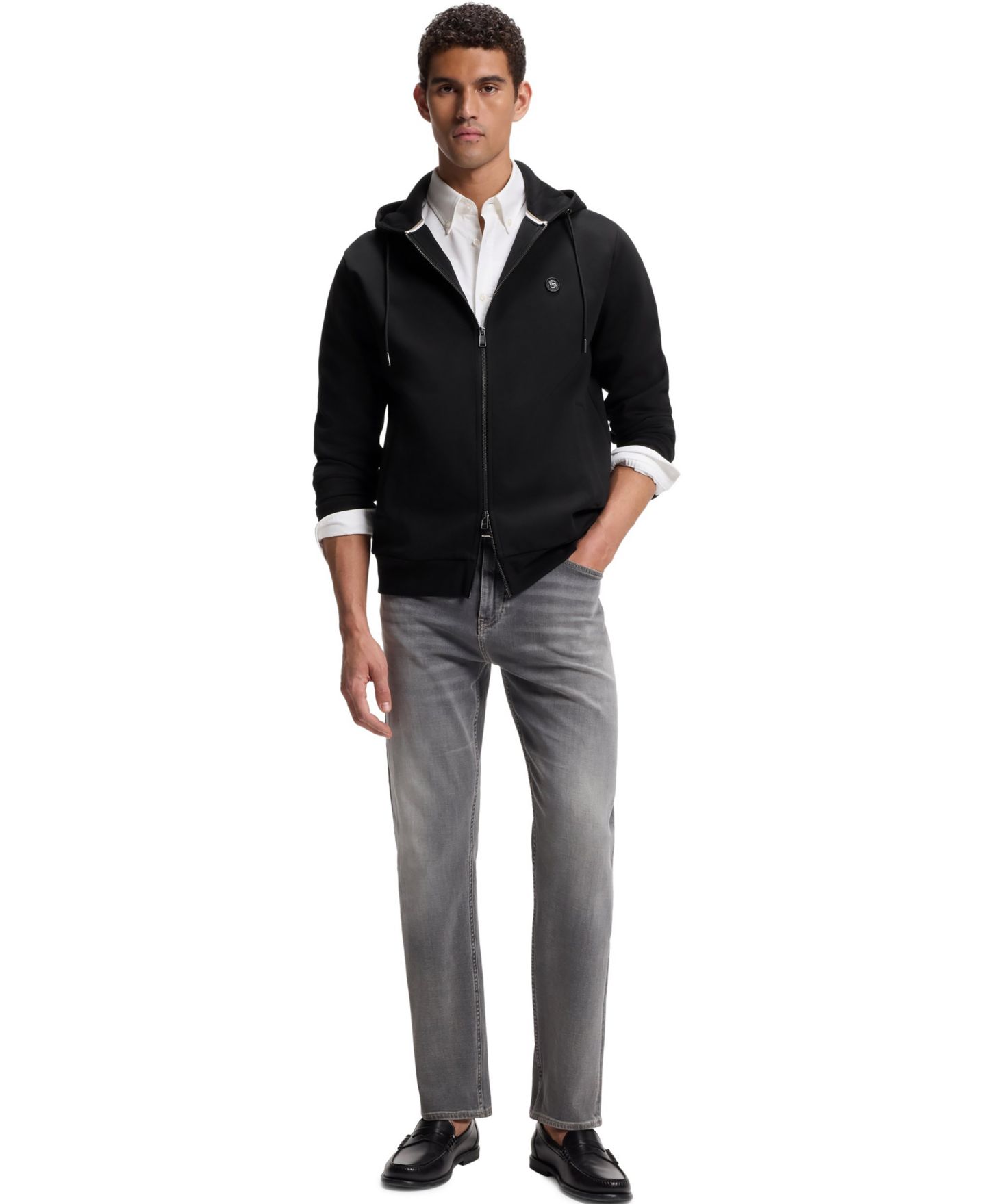 Мужское худи Hugo Boss Cotton-Blend Zip-Up Regular-Fit, цвет: Чёрный — фото 4