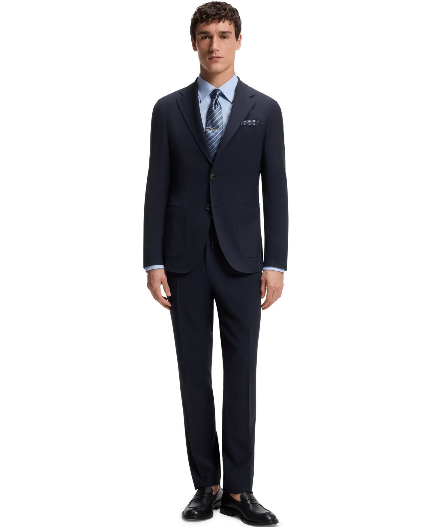 Мужские брюки Hugo Boss Virgin Wool-Silk Slim-Fit, цвет: Тёмный синий — фото 4