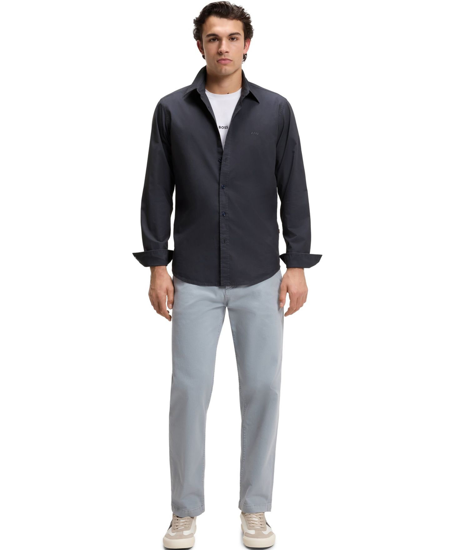 Мужская рубашка Hugo Boss Cotton Poplin Regular-Fit Dress Shirt, цвет: Тёмный синий — фото 4