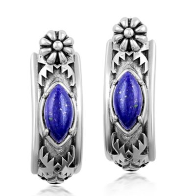 American West Jewelry Sterling Marquise Cut Huggie Hoop Earrings - Dark Blue