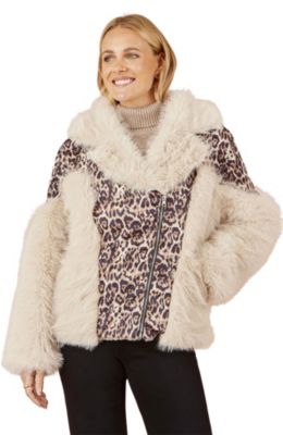 Women's Faux Fur Biker Leopard Print Jacket