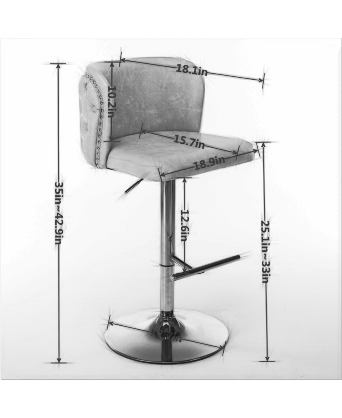 Clihome Swivel Barstools Adjusatble Seat Height With Gold-plating Base, Classic Velvet Upholstered Bar Stools with the whole Back Tufted,Set of 2