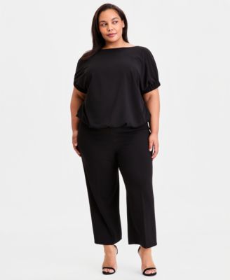 Plus Size Boat-Neck Dolman-Sleeve Top & High Rise Wide-Leg Pants